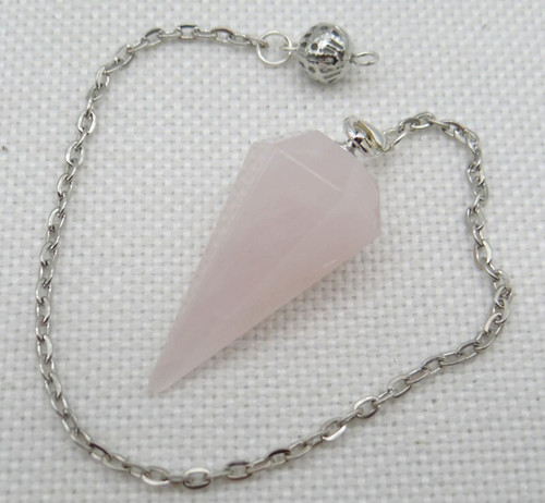 Faceted Pendulum Rose Quartz
Stone is approx 3.5x1.75
Chain approx 20cm
