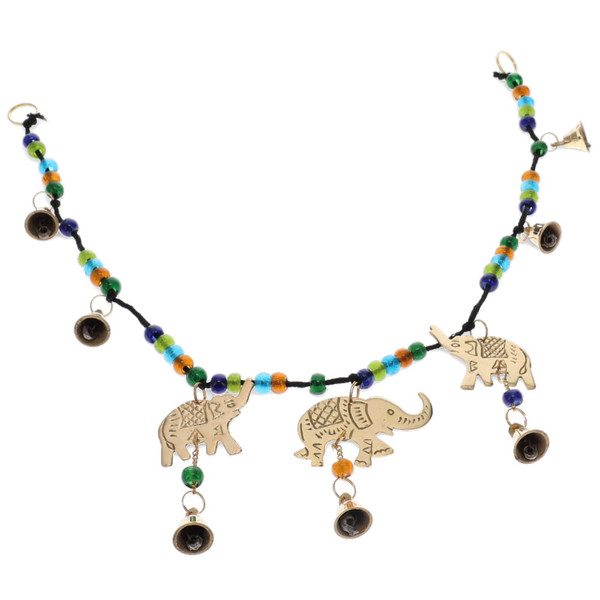 Brass Bells 3 Elephants.
Beautiful coloured beads & bells
Hangs horizontally or vertically
Approx 68cm
