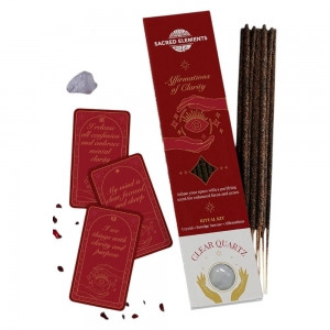 Incense Kit Affirmation of Clarity Crystal Smudge 
Infuse your space with a purifying scent for enhanced focus and peace
Affirmation Ritual Incense Kits include 20gm of smudge incense sticks (6 sticks), 3 Affirmation Cards and a crystal stone to match the intention. Brand: Sacred Elements Crystal: Clear Quartz