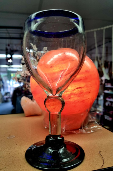 Wine Glass / Candle Holder 
Handcrafted heavy glass
Approx 18x 8cm