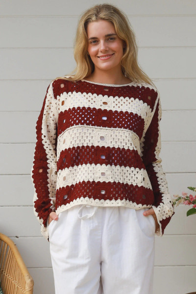 Charlotte The Label Crotchet Top Chocolate Stripe
Beautiful rich soft colour top
Polyester