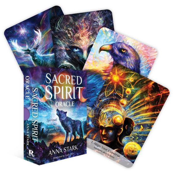 Oracle Cards Sacred Spirit 
Spiritual guidance for your life journey

Sacred Spirit oracle is a deck of 36 cards of visionary artworks that will help you look beyond the physical realm and connect to higher vibrational energies to empower your spirit with confidence and direct you towards positive life paths. A supportive tool for professional therapists, well-being modalities and healing practitioners in all areas of energy medicine, these cards will uplift your spirit and soul and help awaken your higher self so you can create clear celestial connections for inner guidance. Included is a detailed guidebook with affirmations, celestial angels, healing crystals for self-awareness and energy tips to enhance your intuition and self-healing abilities.