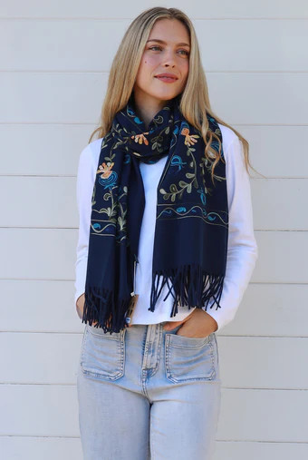 Embroidered Scarf Navy
Super soft & warm
100% polyester