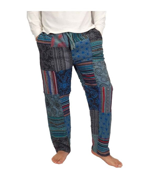Gheri Patch Pant Blue
Gheri cotton patch pants handmade in Nepal. Gheri cotton is made using a traditional Nepalese weaving technique and is thicker and warmer than our regular cotton. Each panel features subtle variations in colour and pattern, making every piece unique & adding to its charm.

Elastic waist for a comfortable, flexible fit

2 slash pockets

1 back pocket

*Model is 172cm, 74kg & wearing a Large.