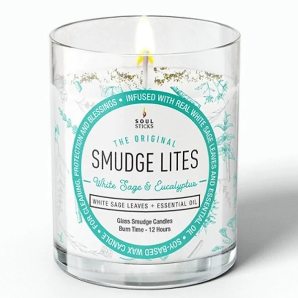 Smudge Lites Votive Candle – White Sage & Eucalyptus
12hr soy wax candle in glass jar
