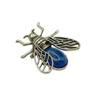 Brooch Bee Lapis
Size - 3.5cm L  3.5cm W

Lapis Lazuli - A power stone giving the wearer insights into the deeper mysteries of life. It assists in creative endeavors, helping to release creative blocks as it opens consciousness and widens perspectives. Manifestation, wisdom, truthfulness, openness, communication, inner power, intuition, spiritual evolution, virility, self-confidence, objectivity, dreams, purity, serenity, guardian spirits, love & fidelity within marriage & protection. Used for a lot of ailments including insomnia, depression, recurring fevers, vision, hearing, throat, sinus, lungs, immune system.