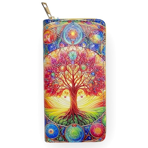  Large Digital Print Purse Tree of Life
12 card holder
Coin with zip enclosure
3 note compartments
Zip enclosure
Dimensions: 19cm x 9.5cm x 2.5cm