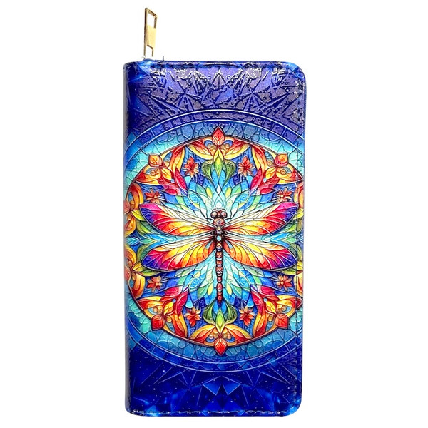  Large Digital Print Purse Dragonfly
12 card holder
Coin with zip enclosure
3 note compartments
Zip enclosure
Dimensions: 19cm x 9.5cm x 2.5cm