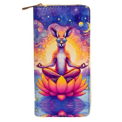  Large Digital Print Purse Kangaroo Meditating
12 card holder
Coin with zip enclosure
3 note compartments
Zip enclosure
Dimensions: 19cm x 9.5cm x 2.5cm