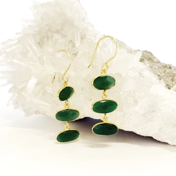 Earring 14K Gold plated Brass Green Jade 
Approx 4.5x1CM

PLEASE NOTE All jewellery is crafted from brass with gold plating and a protective e-coating. To help maintain its finish and extend its lifespan, we recommend avoiding exposure to water (including showering and swimming), as well as perfumes, lotions, hairspray, and other chemicals