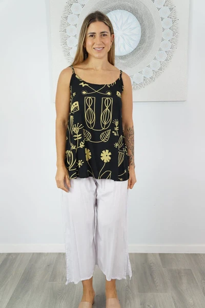Folly Top Amalfi Black
Effortless elegance meets comfort in the Folly Top. Crafted from soft rayon, this versatile piece features adjustable spaghetti straps and subtle elastic at the back for a flattering, secure fit. The side split adds ease of movement, making it perfect for everything from casual days to layered styling. Available in sizes S/M (10-12), L/XL (14-16)

                          MEASUREMENTS

                       10-12	14-16
LENGTH	46cm	48cm
BUST	        51cm	53cm
