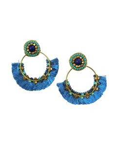 Suede/ Beaded Earring Blue with Fringe