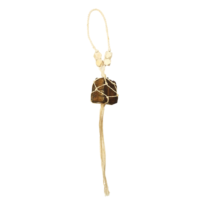 Crystal Hanger Tiger Eye
This Tiger Eye hanging is a perfect addition to your healing collection.
Macrame cage with wooden beads
Natural chunk stone Approx 30x5cm