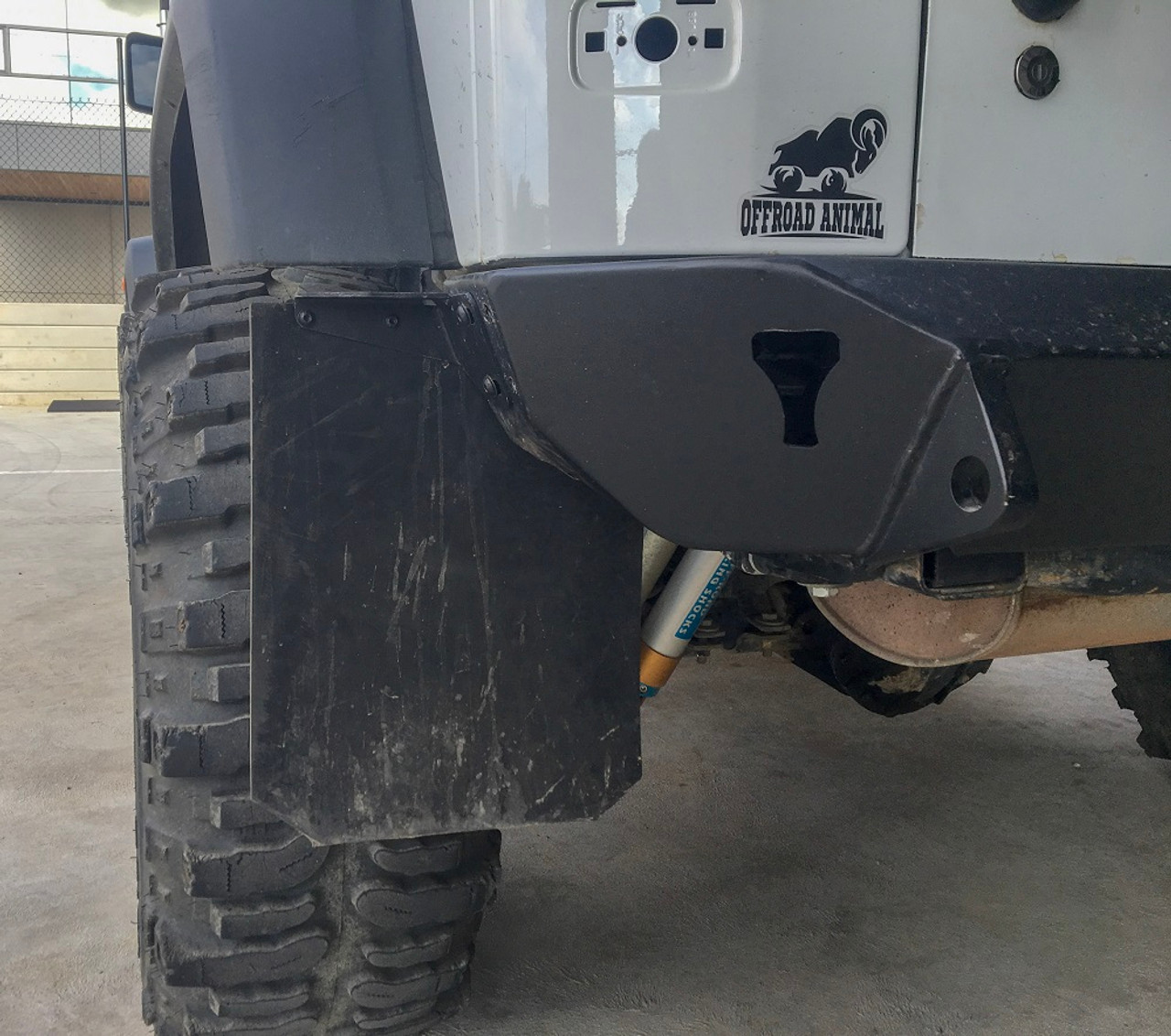 Optional mud flap bracket shown,  with wide offset rim