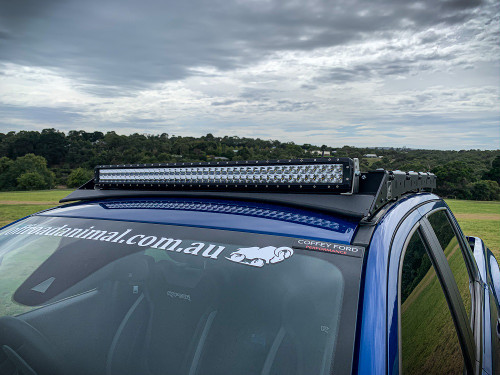 Scout Roof rack, with optional Light bar front deflector and 42" double row light bar