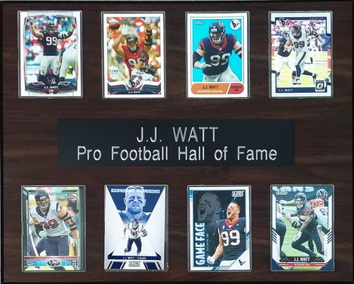 J.J. Watt Hall of Fame 8-Card 12x15 Cherry-Finished Plaque