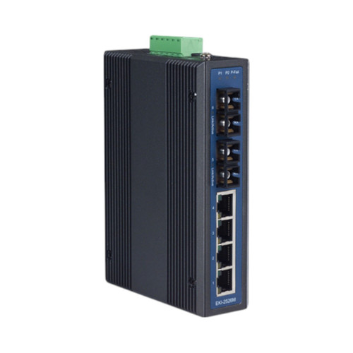 Advantech EKI-2526M Unmanaged Industrial Ethernet Switch, 4x 10/100Mbps RJ45, 2x SC Multi-Mode Fiber, 12-48VDC