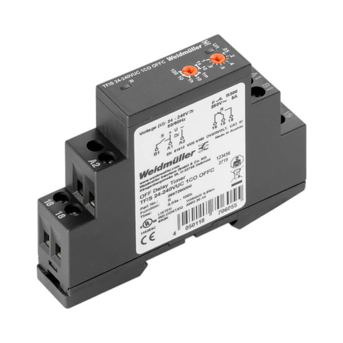 Weidmuller TFIS Off-Delay Timing Relay, SPDT, 24-240V UC, 8A, Screw Connection, TS35 DIN Rail Mount