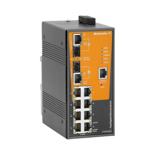 Weidmuller IE-SW Managed Industrial Ethernet Switch, 10-Port, 8x 10/100TX & 2x Gigabit Combo, DIN Rail Mount