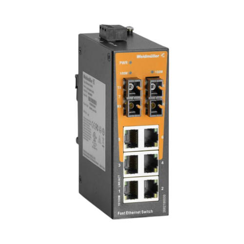 Weidmuller IE-SW-EL08-6TX-2SCS Unmanaged Ethernet Switch, 6x RJ45, 2x SC Single-Mode, Fast Ethernet, 9.6-60VDC