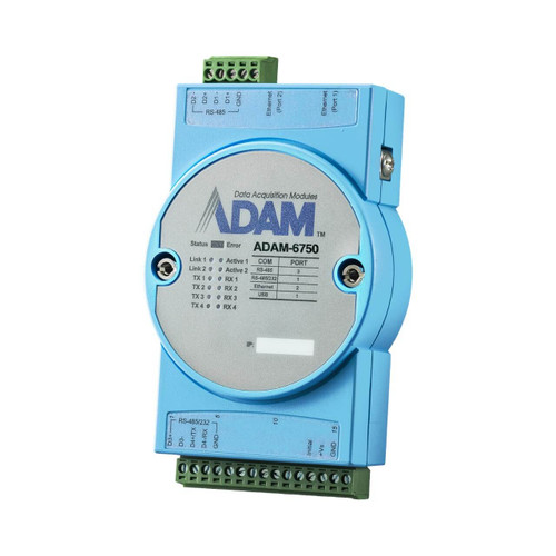 Advantech ADAM-6750 Intelligent I/O Gateway, 12 DI, 12 DO, 2x RS-485, 2x Ethernet, 2x USB, Linux, Node-RED