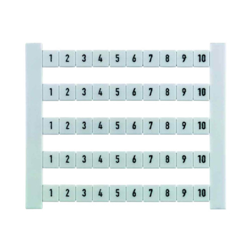 Weidmuller DEK Terminal Marker, 5x6.5mm, White, Snap-On for Terminal Blocks, Numbered 1-50, Horizontal Text