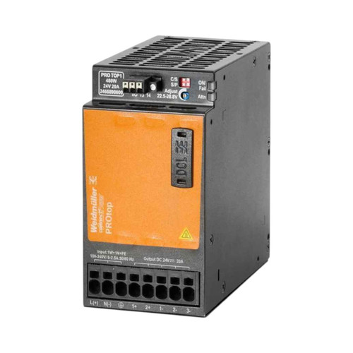 Weidmuller PRO TOP1 DIN Rail Mount Power Supply, 48V DC, 10A, 85-277V AC Input, 480W, Push-In Connection