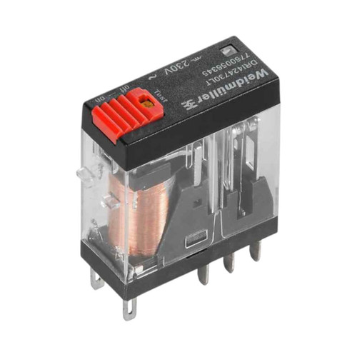 Weidmuller DRI Industrial Relay, DPDT, 230V AC, 5A, Flat Blade Connections, Test Button, with LED Indicator