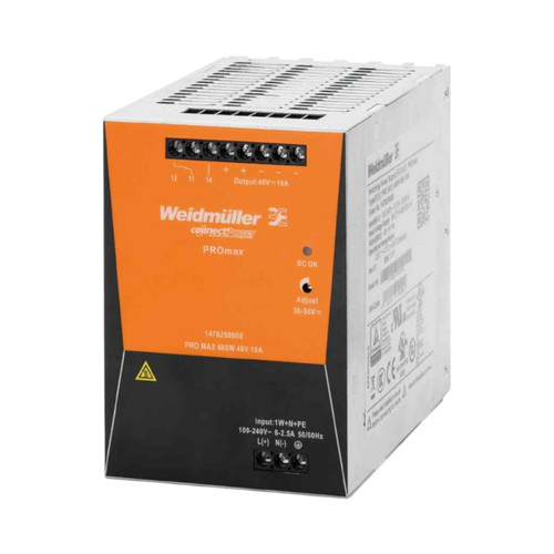 Weidmuller PRO MAX DIN Rail Power Supply, 48V DC, 10A, 85-277V AC Input, 480W, Screw Connection, IP20