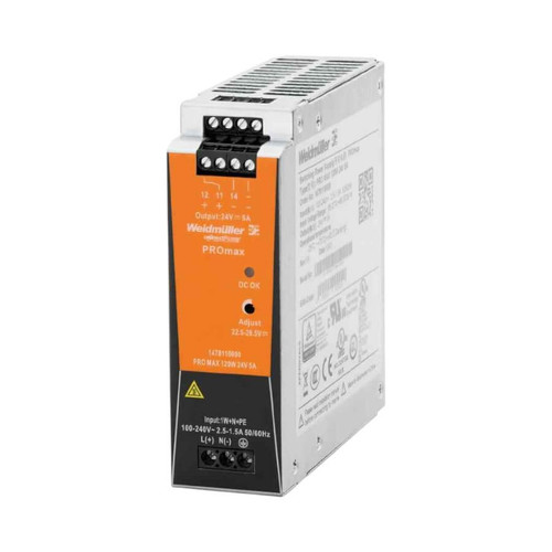 Weidmuller PRO MAX DIN Rail Power Supply, 12V DC, 10A, 85-277V AC Input, 120W, Screw Connection, IP20
