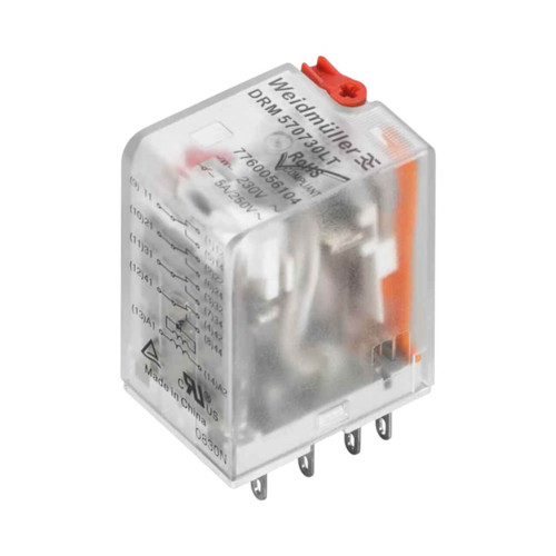 Weidmuller DRM Industrial Relay, 4PDT, 115V AC, 5A, 250V AC, Plug-In Connection, Status LED, Test Button
