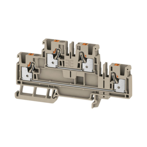 Weidmuller A2T 4 Double-Level Terminal Block, 4mm², 32A, 800V, Push-In, Beige, TS 35 DIN Rail Mount