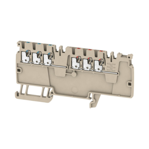 Weidmuller AAP13 1.5 LI-LI Distribution Terminal Block, 1.5mm², 16A, 250V, Push-In, 6 Connections, Beige, TS35