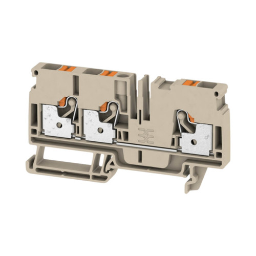 Weidmuller A3C 6 Feed-Through Terminal Block, 6mm², 41A, 800V, Push-In, 3 Connections, Beige, TS 35 DIN Mount