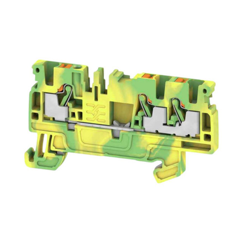 Weidmuller A3C 2.5 PE Earth Terminal Block, 2.5mm², 800V, Push-In, 3 Connections, Green/Yellow, TS 35