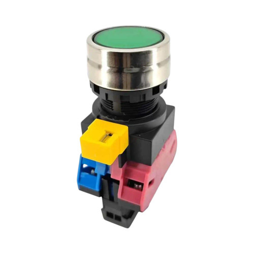 IDEC HW4L Illuminated Pushbutton Switch, 22mm, Momentary, 1NO/1NC, Green, LED, Flush, Metal Bezel