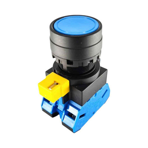 IDEC HW1B Pushbutton Switch, 22mm, Momentary, 2NO, Blue, Flush, 10A, Screw Terminals, Plastic Bezel