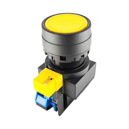 IDEC HW1B Pushbutton Switch, 22mm, Momentary, 1NO, Yellow, Flush, 10A, Screw Terminals, Plastic Bezel