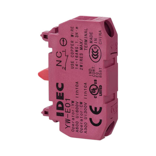 IDEC YW-E01 Contact Block, 1NC, 10A, 120V AC, Screw Terminals, for YW/CW Series 22mm Switches