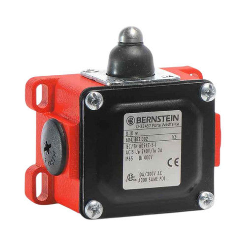 Bernstein D Series Metal Bodied Limit Switch, Push Bolt Actuator, 1NC/1NO, 10A, 240V, 2x M20 Cable Entry, IP65