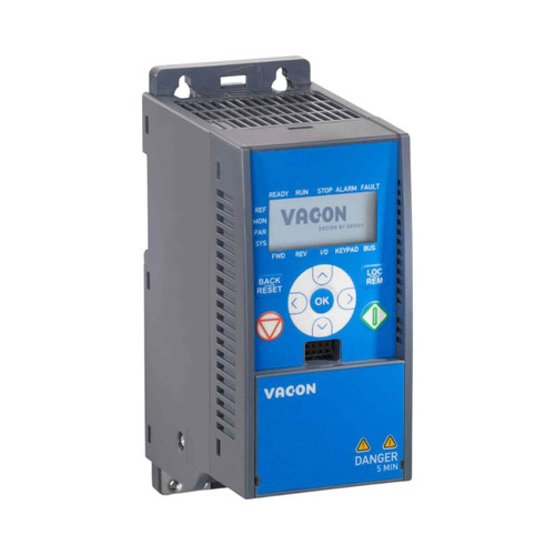 Vacon 20 Frequency Converter, 3A, 380-480V AC, IP21, Three-Phase Input, Push-Button Keypad, No Brake Chopper