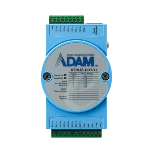 Advantech ADAM-6018+ 8-Channel Thermocouple Input Ethernet Remote I/O Module, Modbus TCP, 10–30V DC