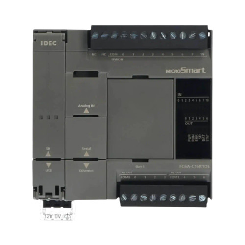 IDEC FC6A MicroSmart PLC, 9 DC Inputs, 7 Transistor Sink Outputs, 24VDC, Ethernet, Expandable, IP20, DIN Mount