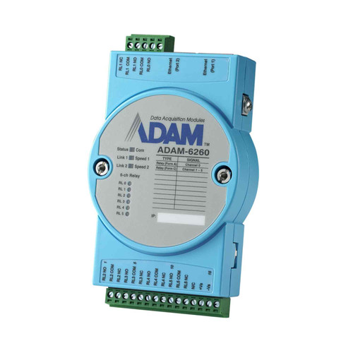Advantech ADAM-6260 2-Port Ethernet IO Module, 6-ch Relay Output, Modbus TCP