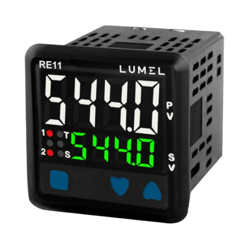 Lumel RE11 Temperature Controller, Universal TC/RTD Input, Dual LED Display, 2 Set Points, SPST-NO/SSR Output