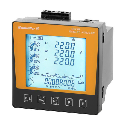 Weidmuller EM220-RTU-4DI2DO-GW Multifunction Meter, 1-3-Phase, 4DI/2DO, Modbus RTU, TCP/IP, Gateway