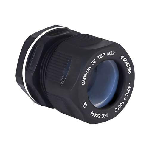 CMP TSP Industrial Nylon Cable Gland, M25, 12.5-18mm Cable, Black, IP68, Locknut Included