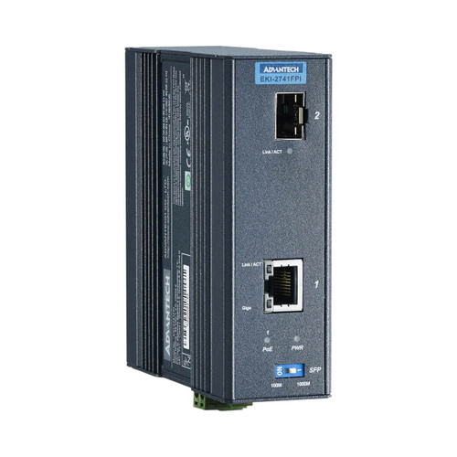 Advantech EKI-2741FHPI Industrial Gigabit PoE Media Converter, SC Fiber, Multi-Mode, 30W PoE, 1000TX to 100