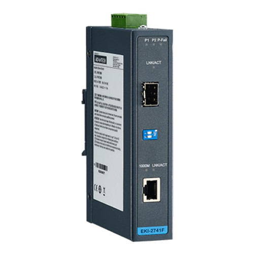Advantech EKI-2741F Industrial Gigabit Media Converter, SC Fiber, Multi-Mode, 1000TX to 1000FX