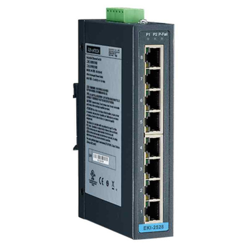 Advantech EKI-2528 Unmanaged Industrial Ethernet Switch, 8-Port 10/100Base-TX, DIN-Rail Mount
